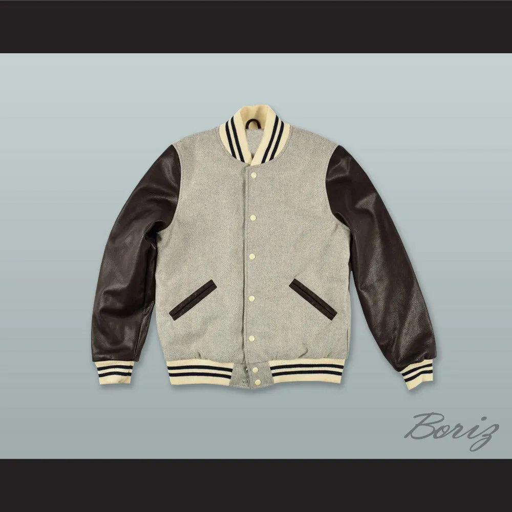 Gray Wool and Black Lab Leather Varsity Letterman Jacket