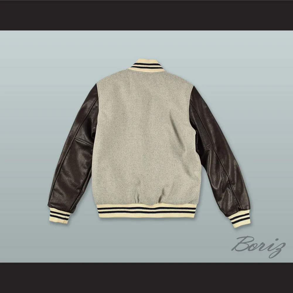 Gray Wool and Black Lab Leather Varsity Letterman Jacket