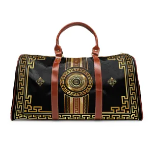 Greek Key Gold Black Medallion Waterproof Travel Bag