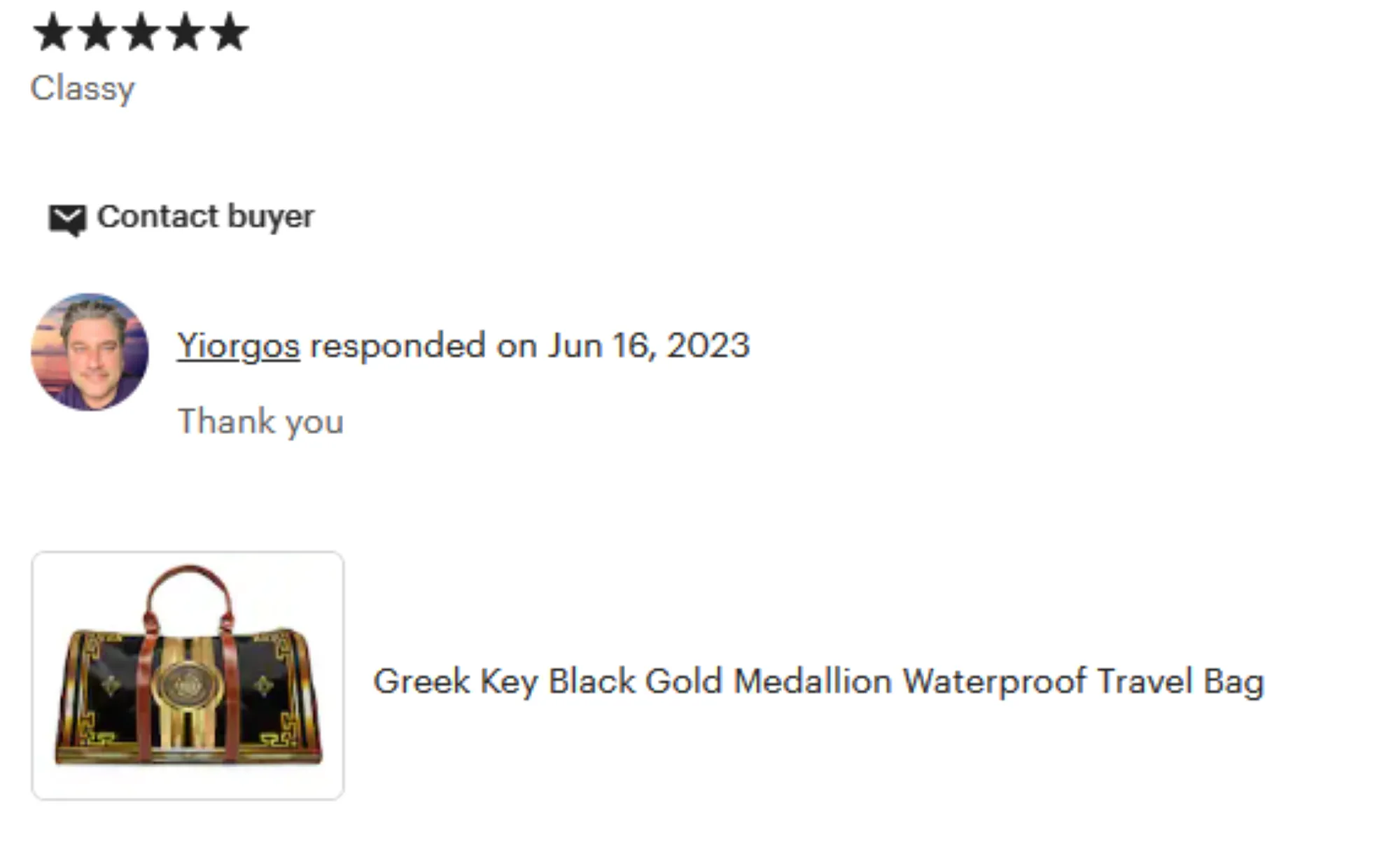 Greek Key Gold Black Medallion Waterproof Travel Bag