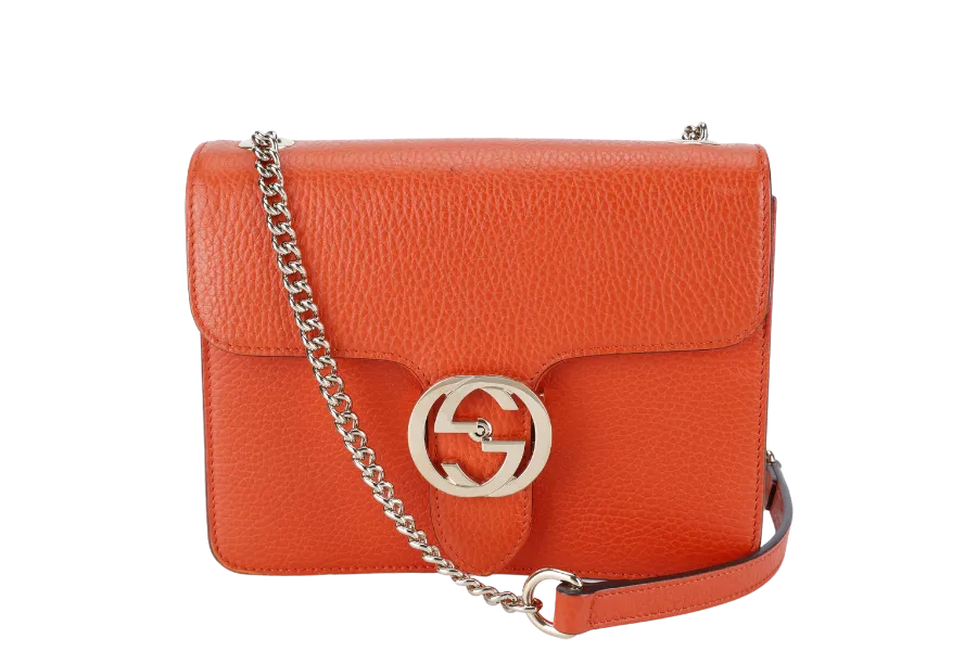 GUCCI 510304.204991 INTERLOCKING GG BAG ORANGE LEATHER GOLD HARDWARE WITH DUST COVER