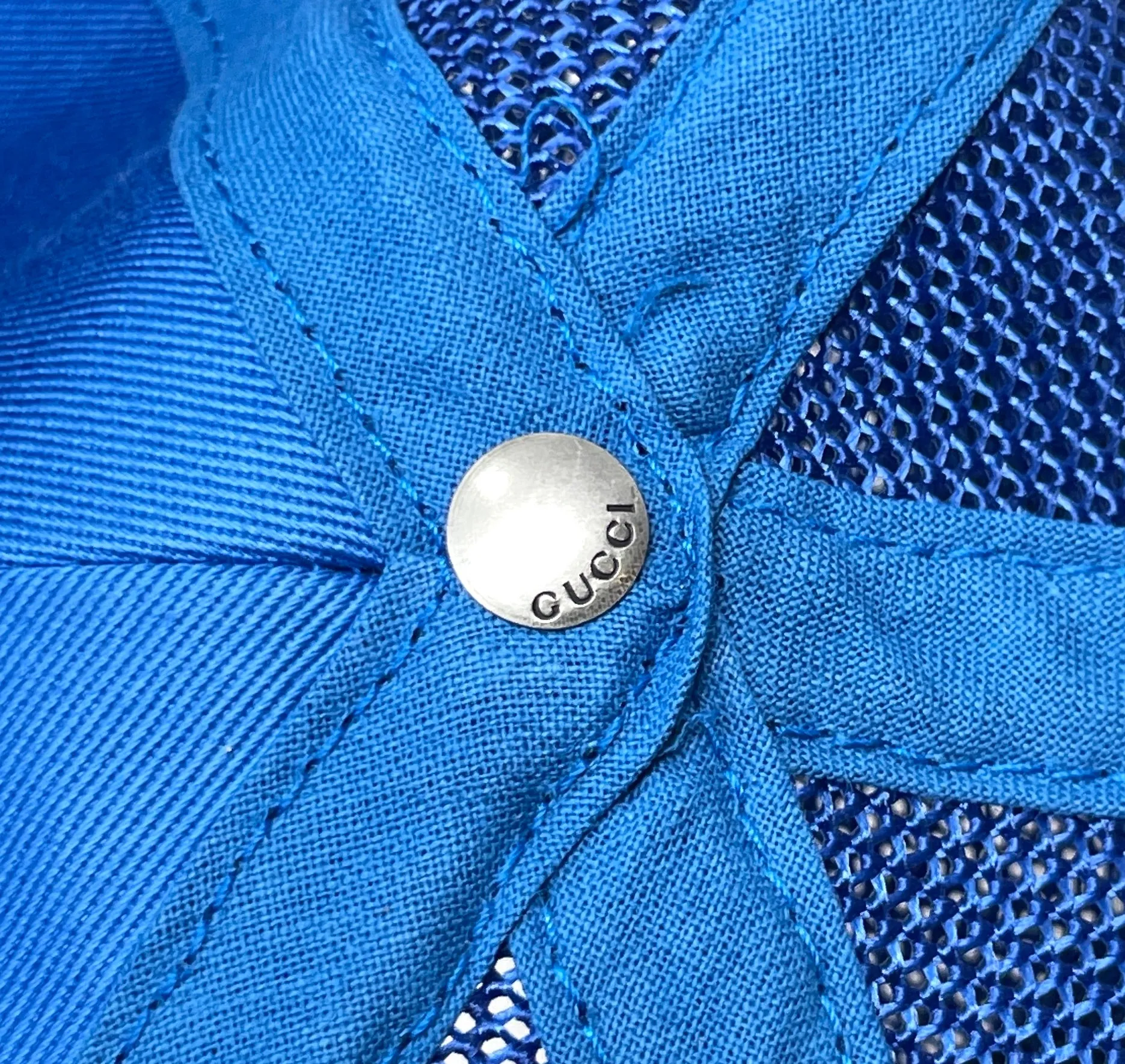 Gucci Blue Trucker Hat with White Logo, Size XL