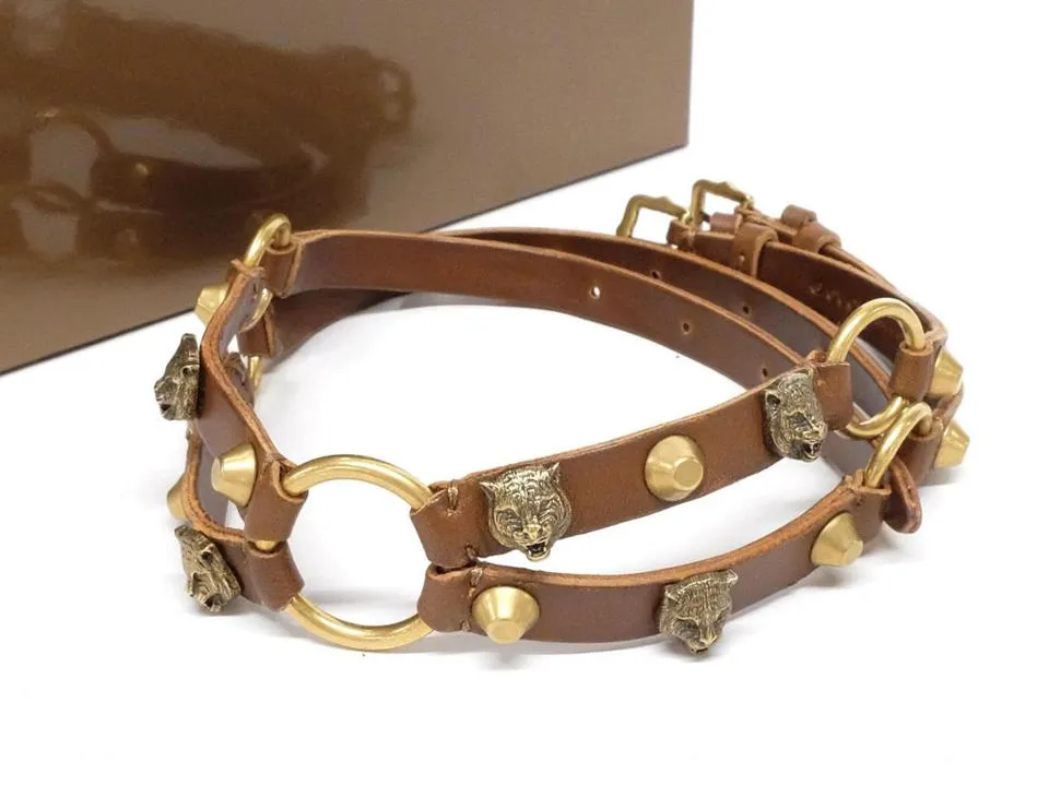 Gucci Brown x Gold Tiger Feline Head Choker 240252
