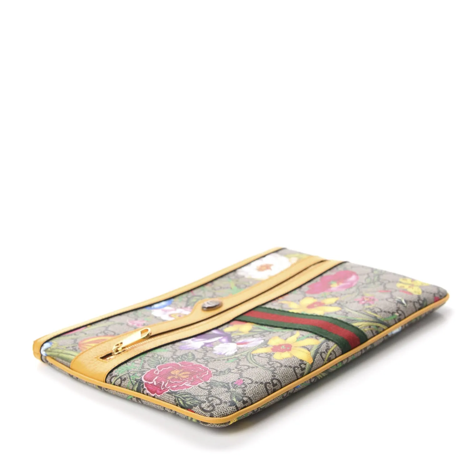 Gucci GG Supreme Flora Ophidia Medium Clutch Yellow