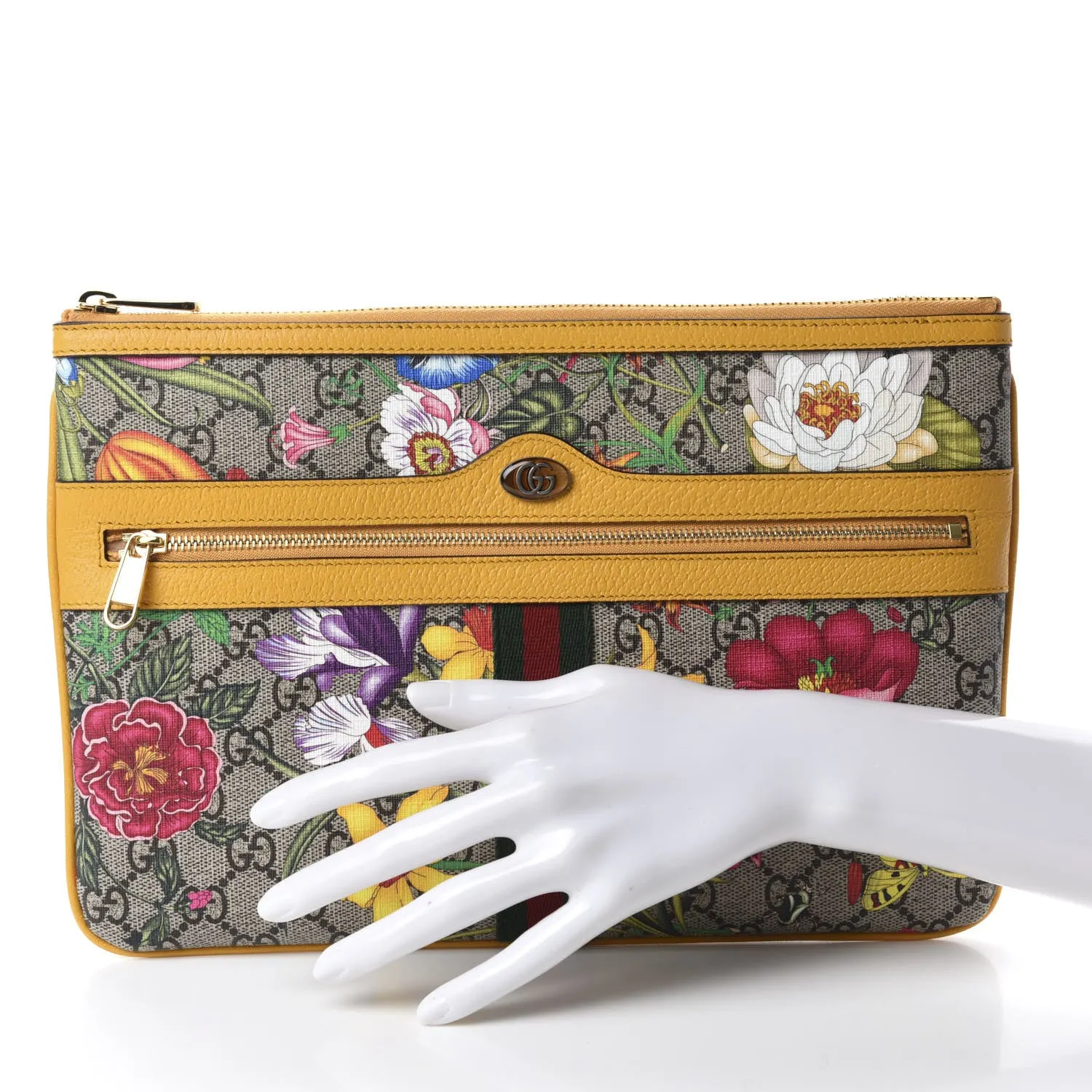 Gucci GG Supreme Flora Ophidia Medium Clutch Yellow