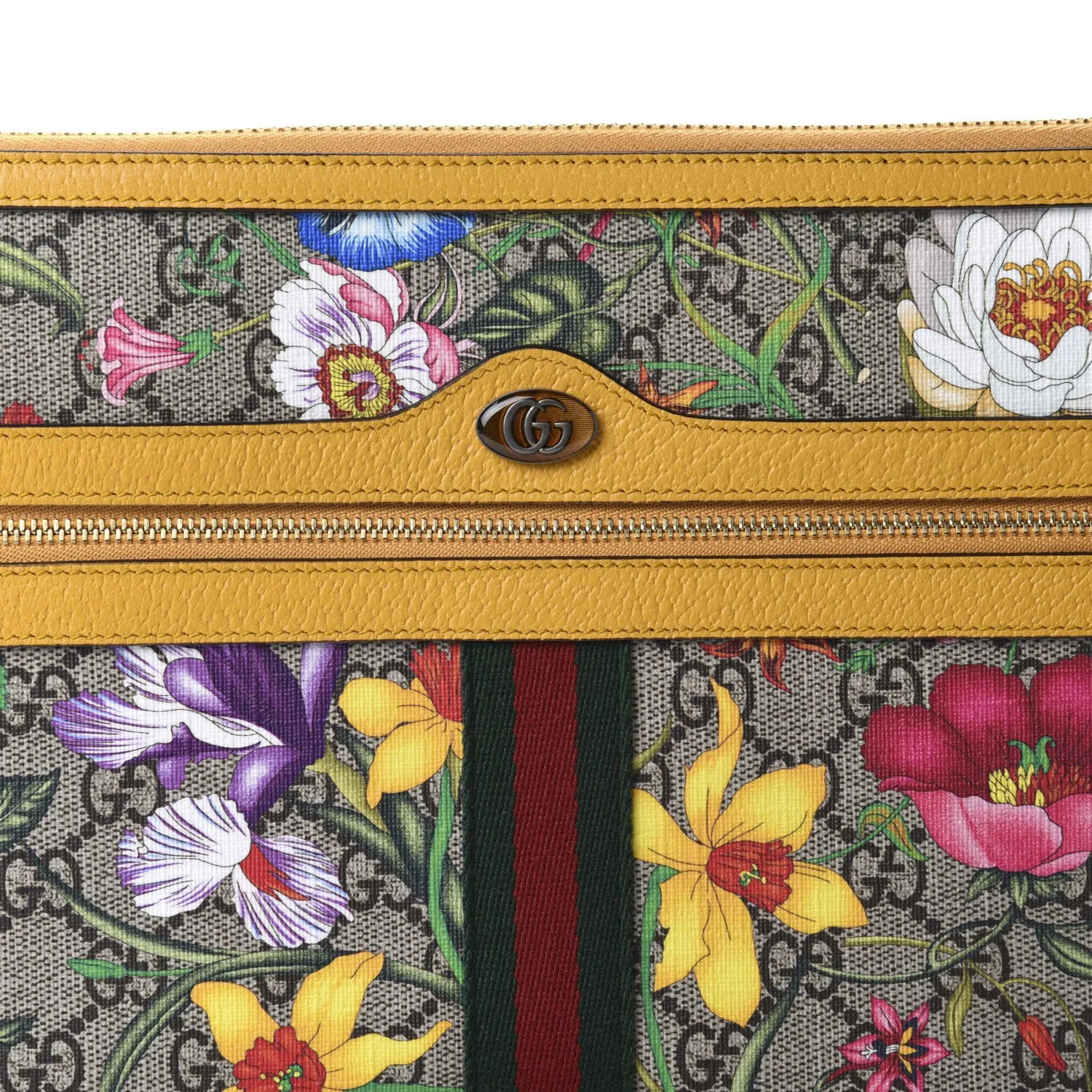 Gucci GG Supreme Flora Ophidia Medium Clutch Yellow