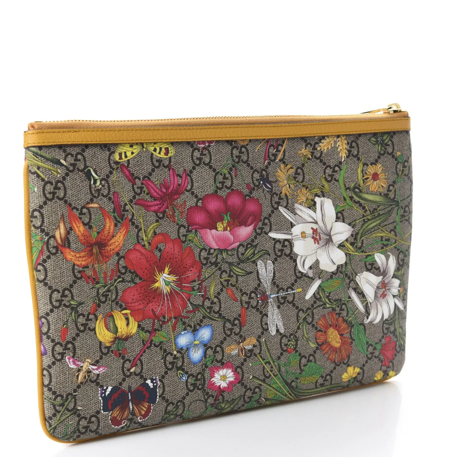 Gucci GG Supreme Flora Ophidia Medium Clutch Yellow