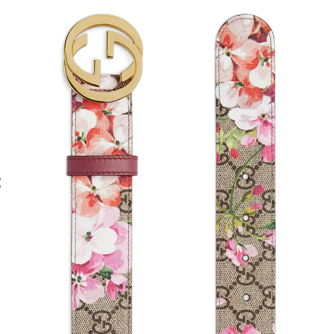 Gucci GG Supreme Monogram Blooms Print Belt in Pink