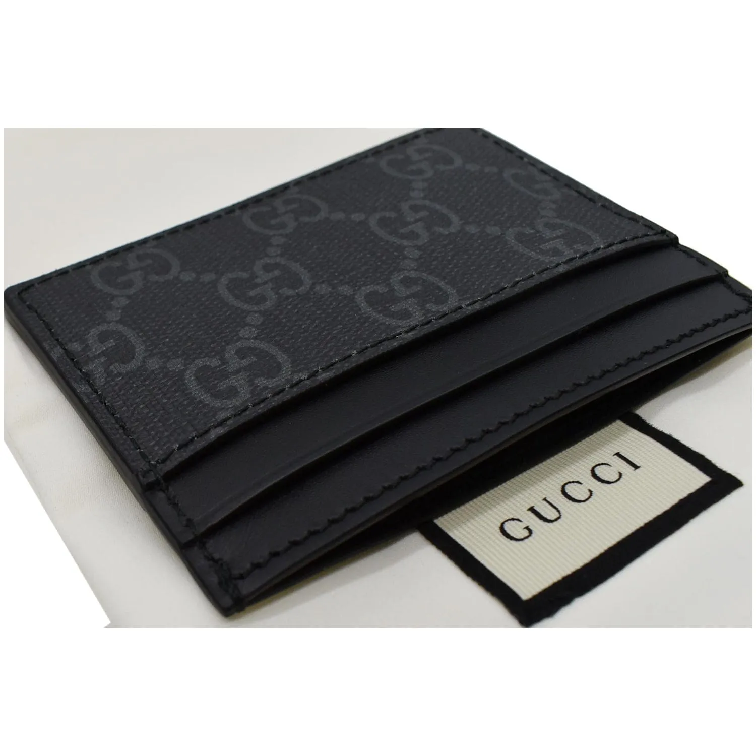 GUCCI Kingsnake Print GG Supreme Monogram Card Case Black 451277