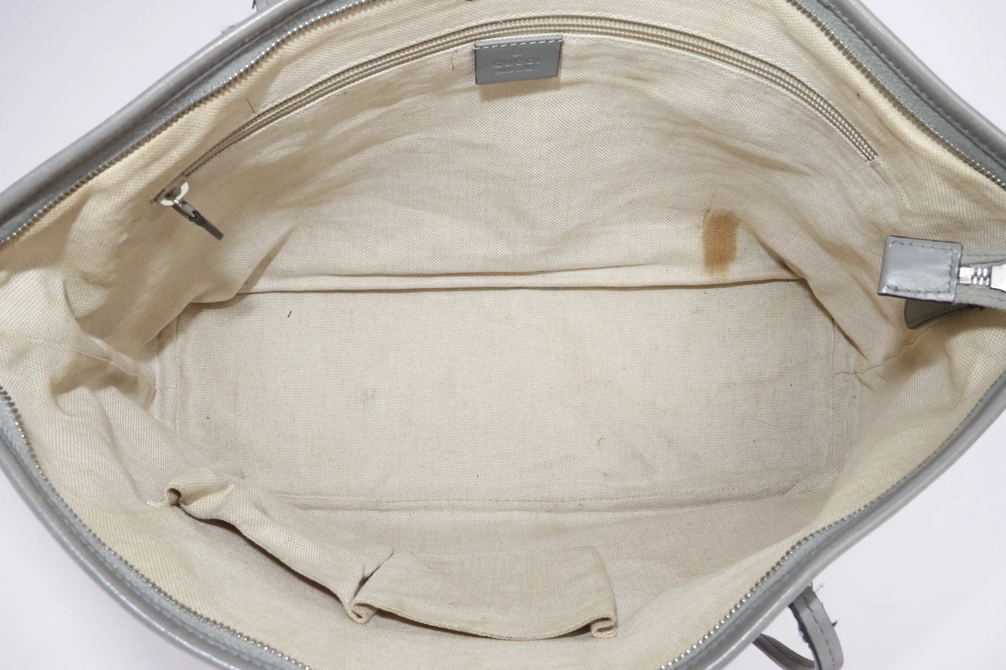 Gucci Light Grey Trim Canvas Shoulder Tote (353437 525040), with Strap & Dust Cover