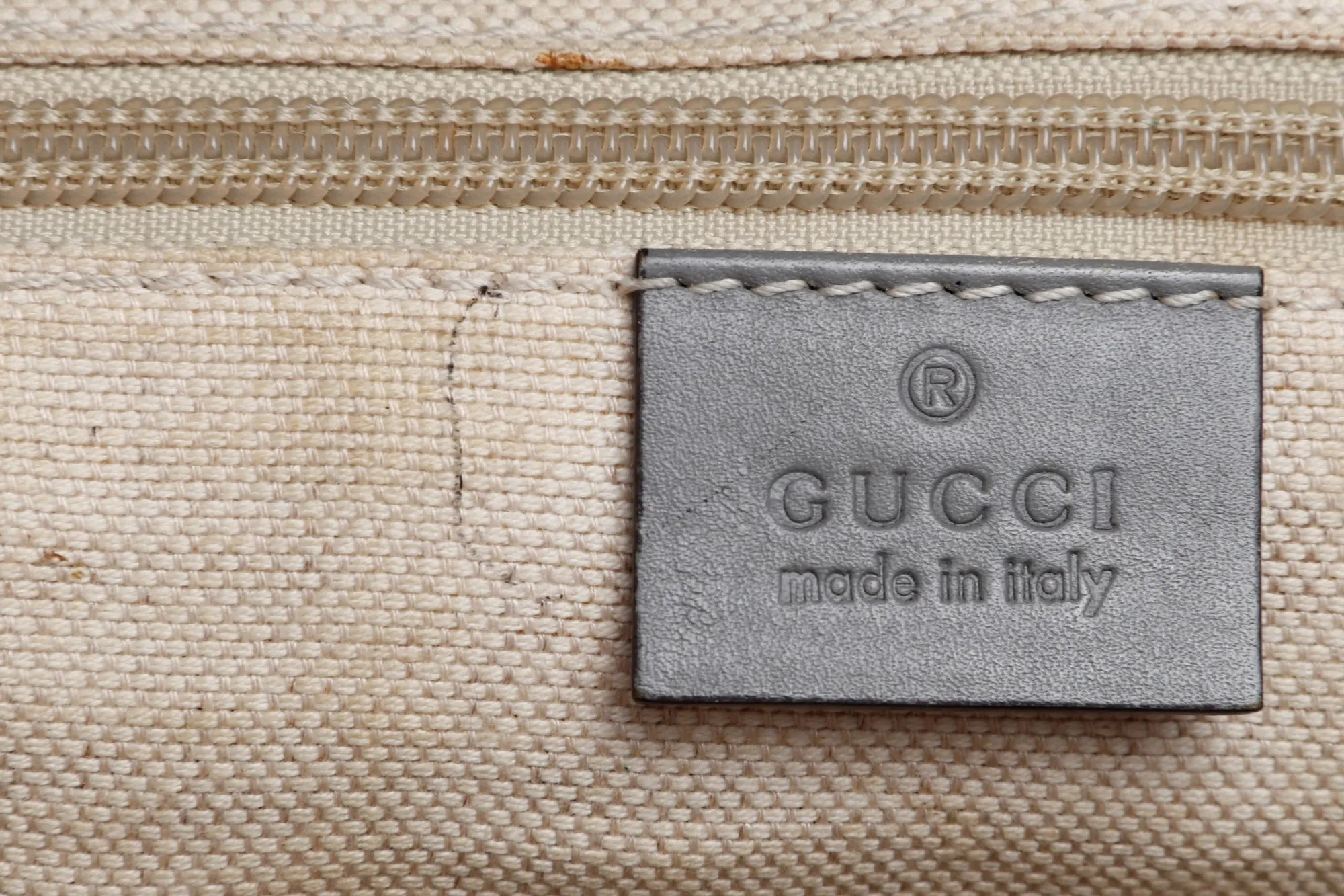 Gucci Light Grey Trim Canvas Shoulder Tote (353437 525040), with Strap & Dust Cover