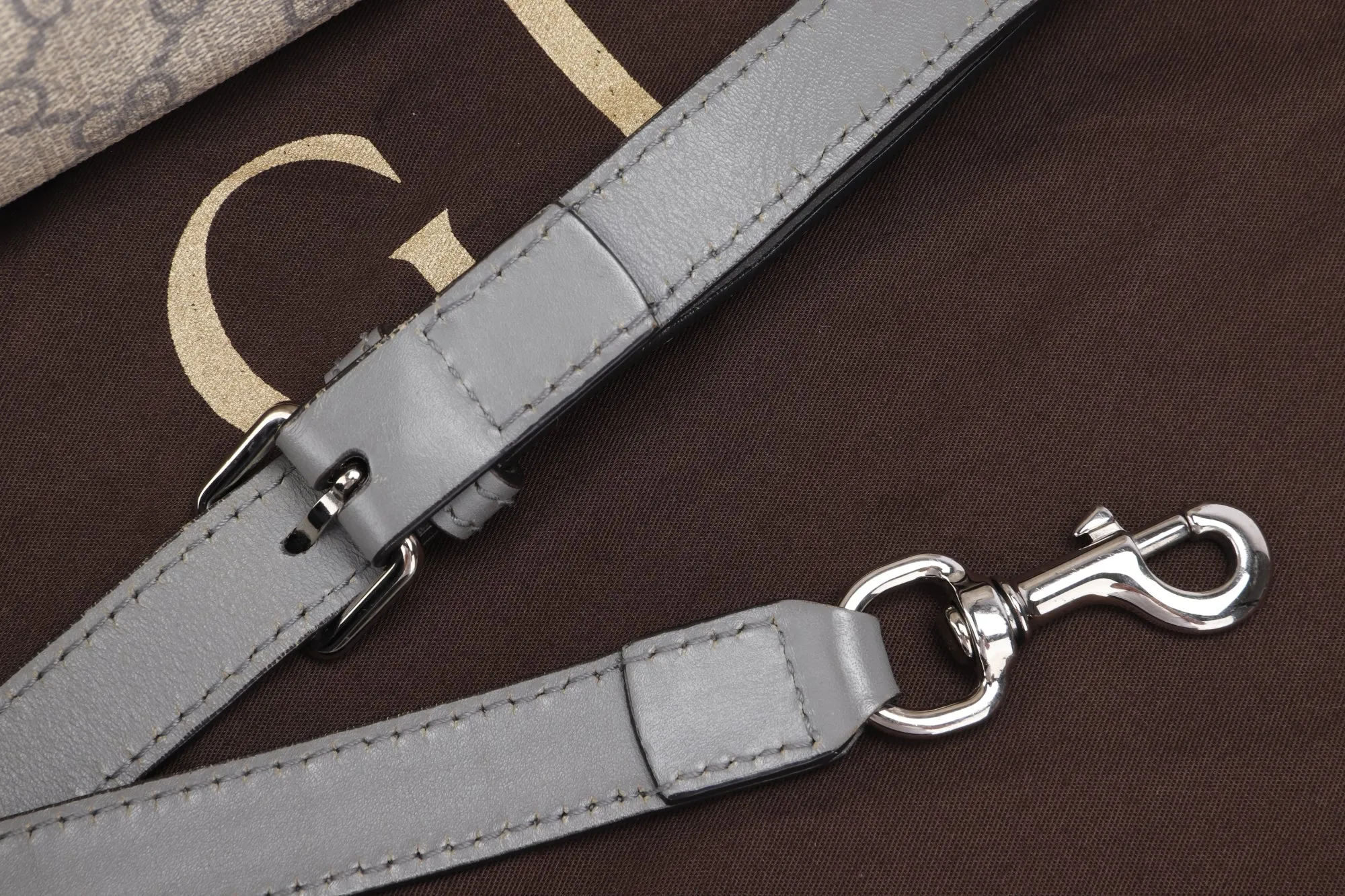 Gucci Light Grey Trim Canvas Shoulder Tote (353437 525040), with Strap & Dust Cover