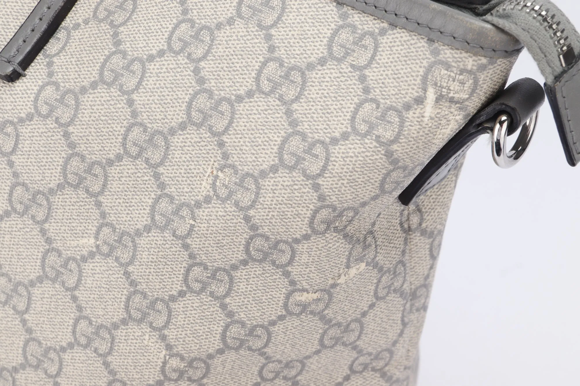 Gucci Light Grey Trim Canvas Shoulder Tote (353437 525040), with Strap & Dust Cover
