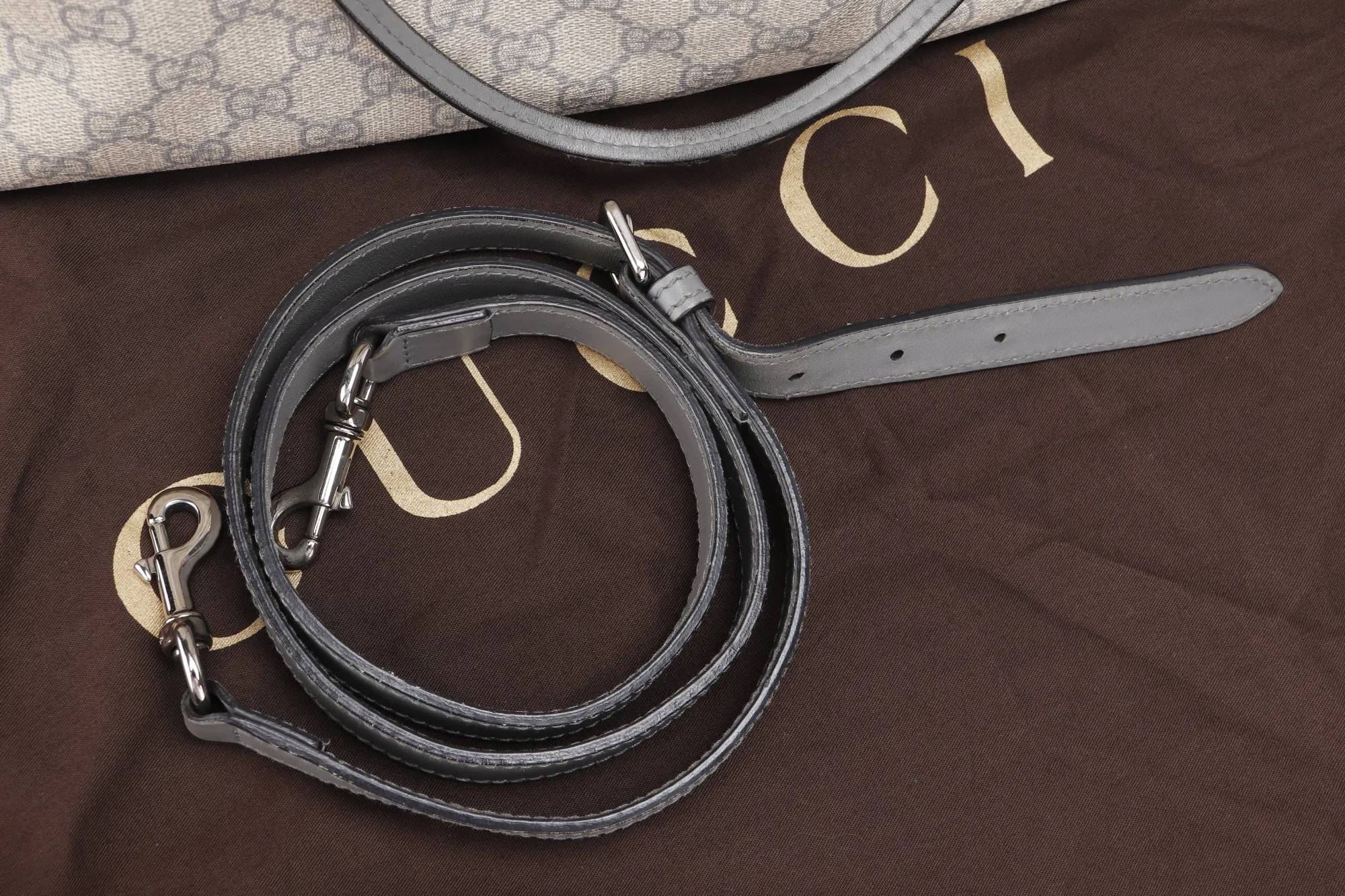 Gucci Light Grey Trim Canvas Shoulder Tote (353437 525040), with Strap & Dust Cover