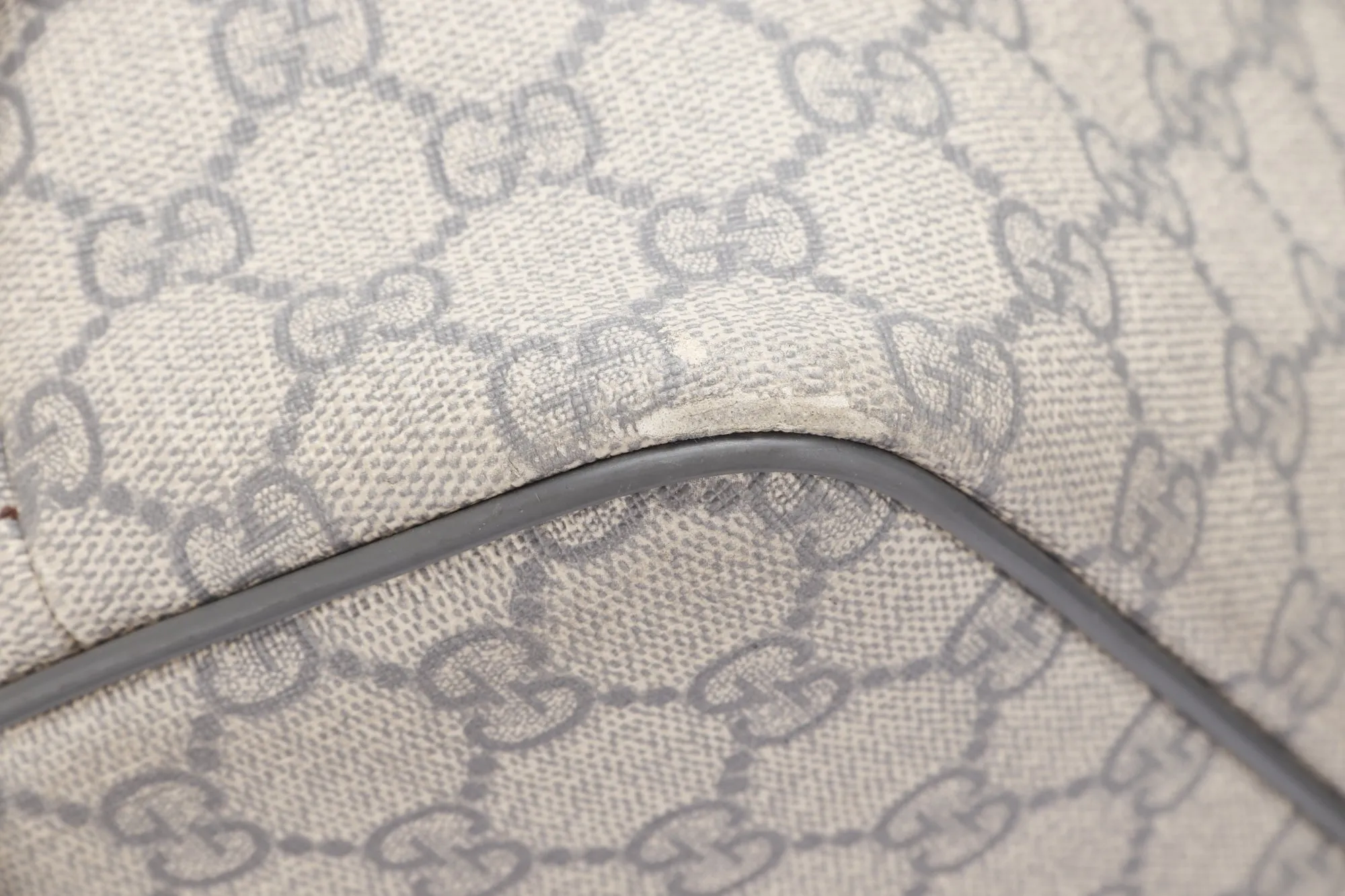 Gucci Light Grey Trim Canvas Shoulder Tote (353437 525040), with Strap & Dust Cover