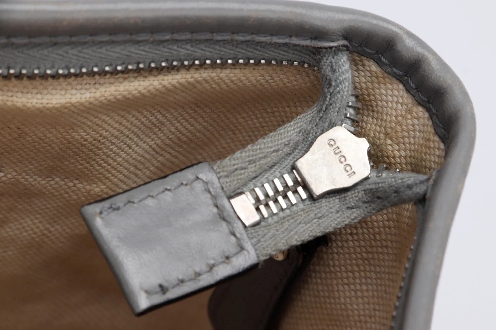 Gucci Light Grey Trim Canvas Shoulder Tote (353437 525040), with Strap & Dust Cover