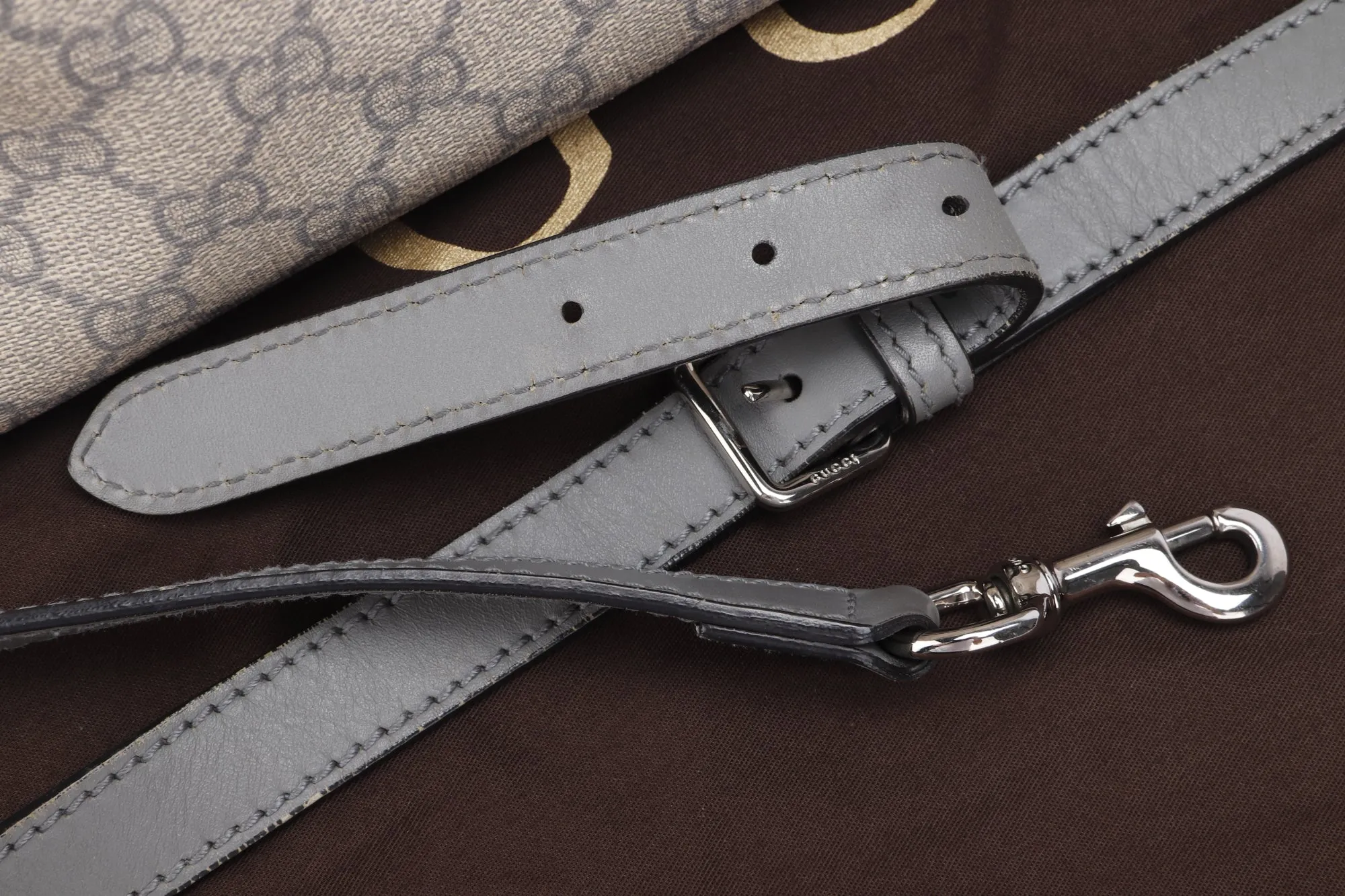 Gucci Light Grey Trim Canvas Shoulder Tote (353437 525040), with Strap & Dust Cover