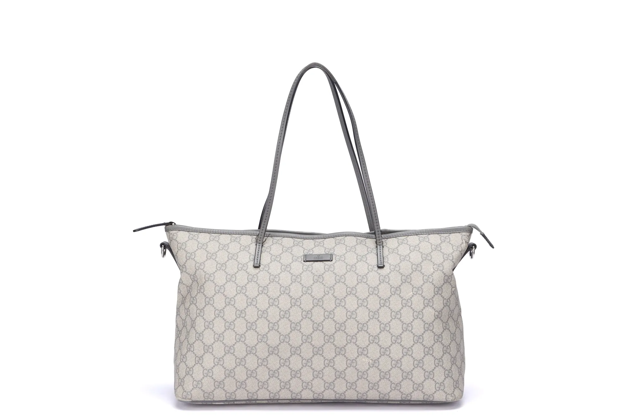 Gucci Light Grey Trim Canvas Shoulder Tote (353437 525040), with Strap & Dust Cover