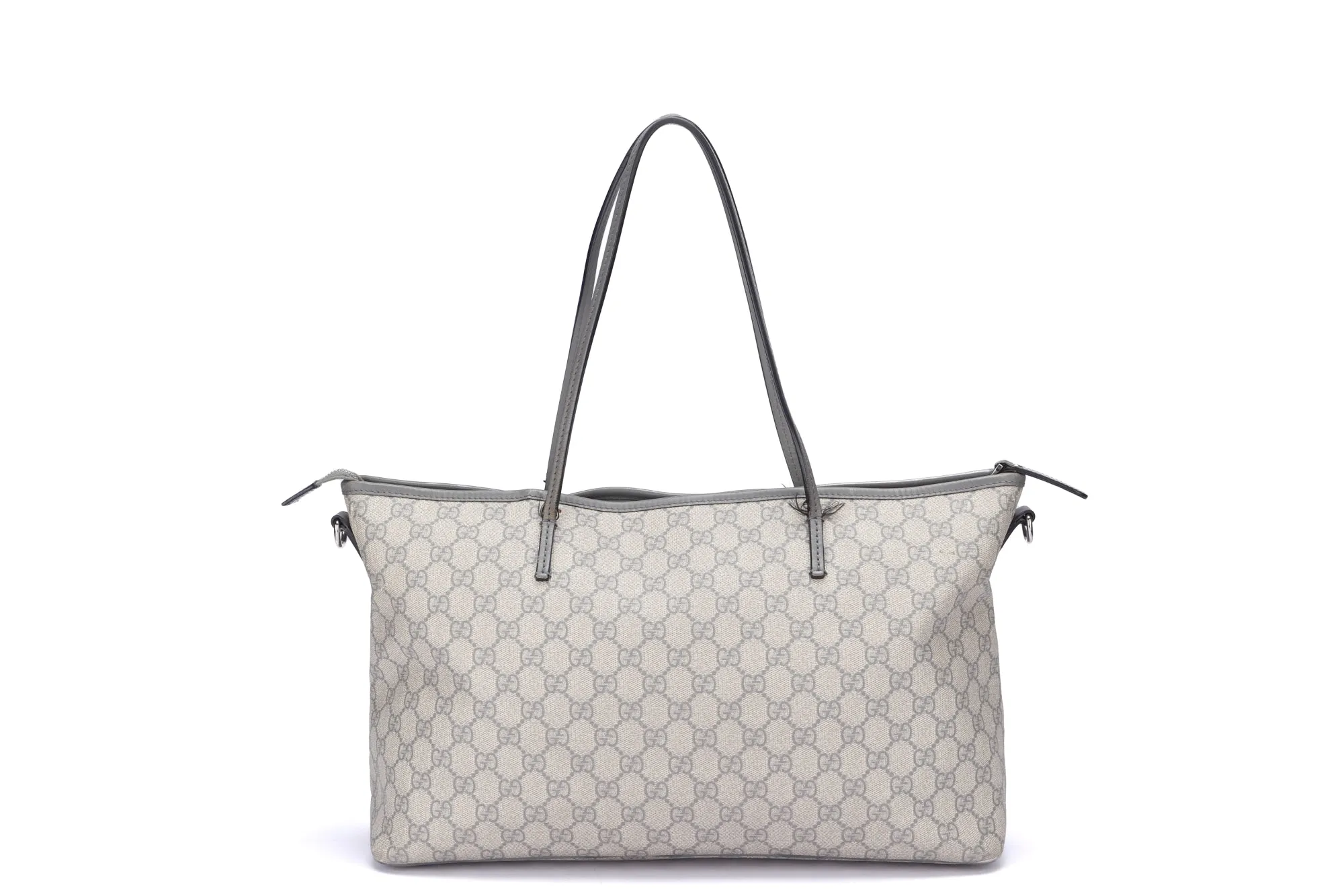 Gucci Light Grey Trim Canvas Shoulder Tote (353437 525040), with Strap & Dust Cover