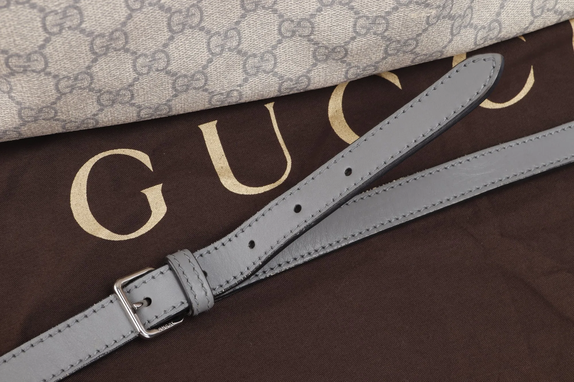 Gucci Light Grey Trim Canvas Shoulder Tote (353437 525040), with Strap & Dust Cover