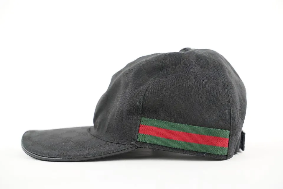 Gucci Size L Black Monogram GG Sherry Web Baseball Cap Hat 251ggs212
