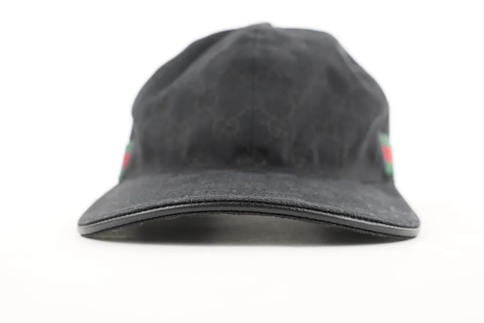 Gucci Size L Black Monogram GG Sherry Web Baseball Cap Hat 251ggs212