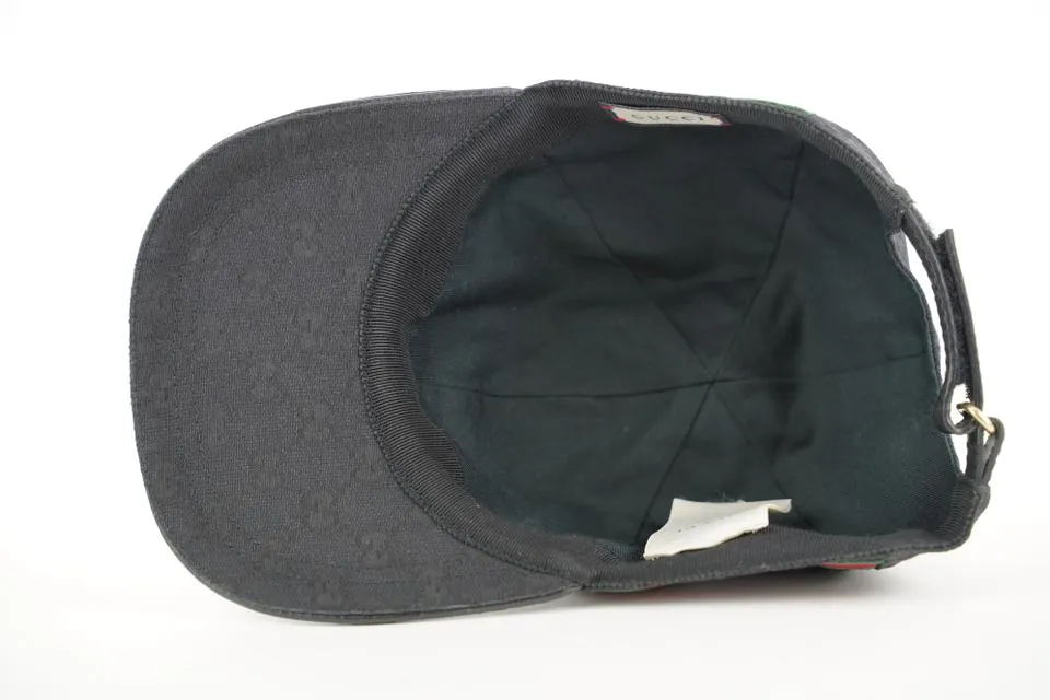 Gucci Size L Black Monogram GG Sherry Web Baseball Cap Hat 251ggs212