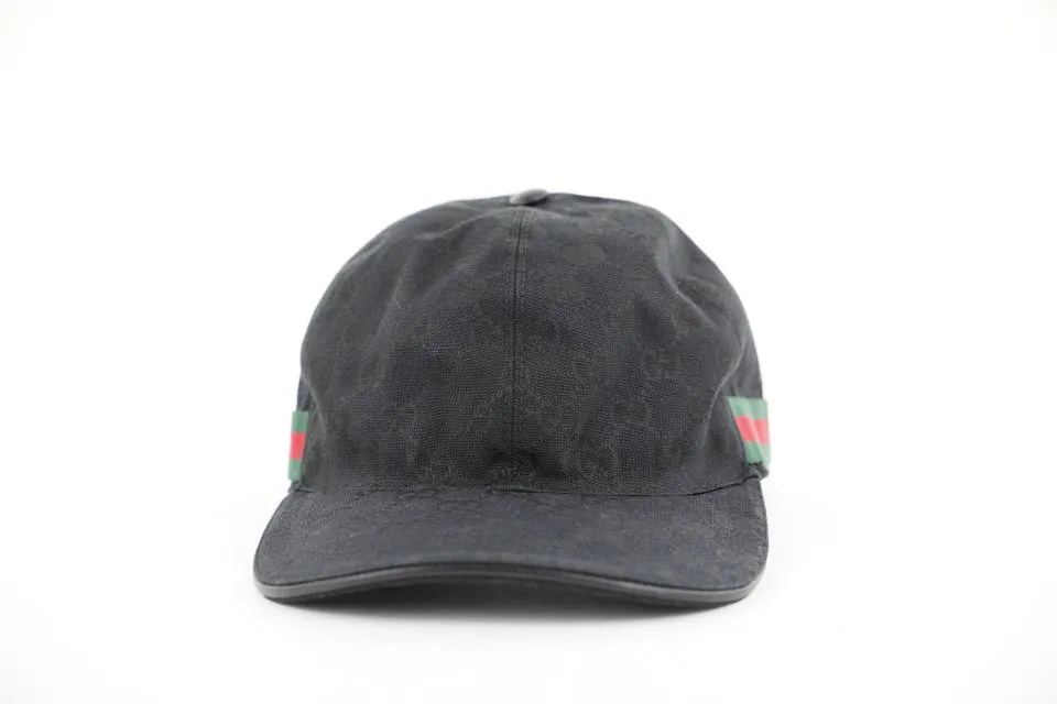 Gucci Size L Black Monogram GG Sherry Web Baseball Cap Hat 251ggs212