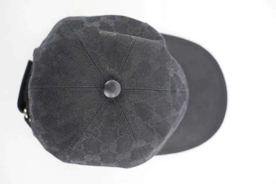 Gucci Size L Black Monogram GG Sherry Web Baseball Cap Hat 251ggs212