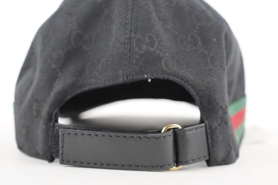 Gucci Size L Black Monogram GG Sherry Web Baseball Cap Hat 251ggs212