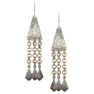 Hammered Triangle with Chains and Textured Diamond Shapes Wire Earring