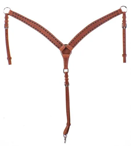 Harness leather breastcollar with dark brown buckstitch trim