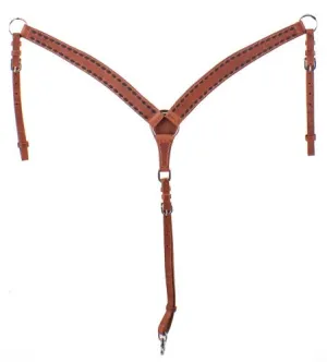 Harness leather breastcollar with dark brown buckstitch trim