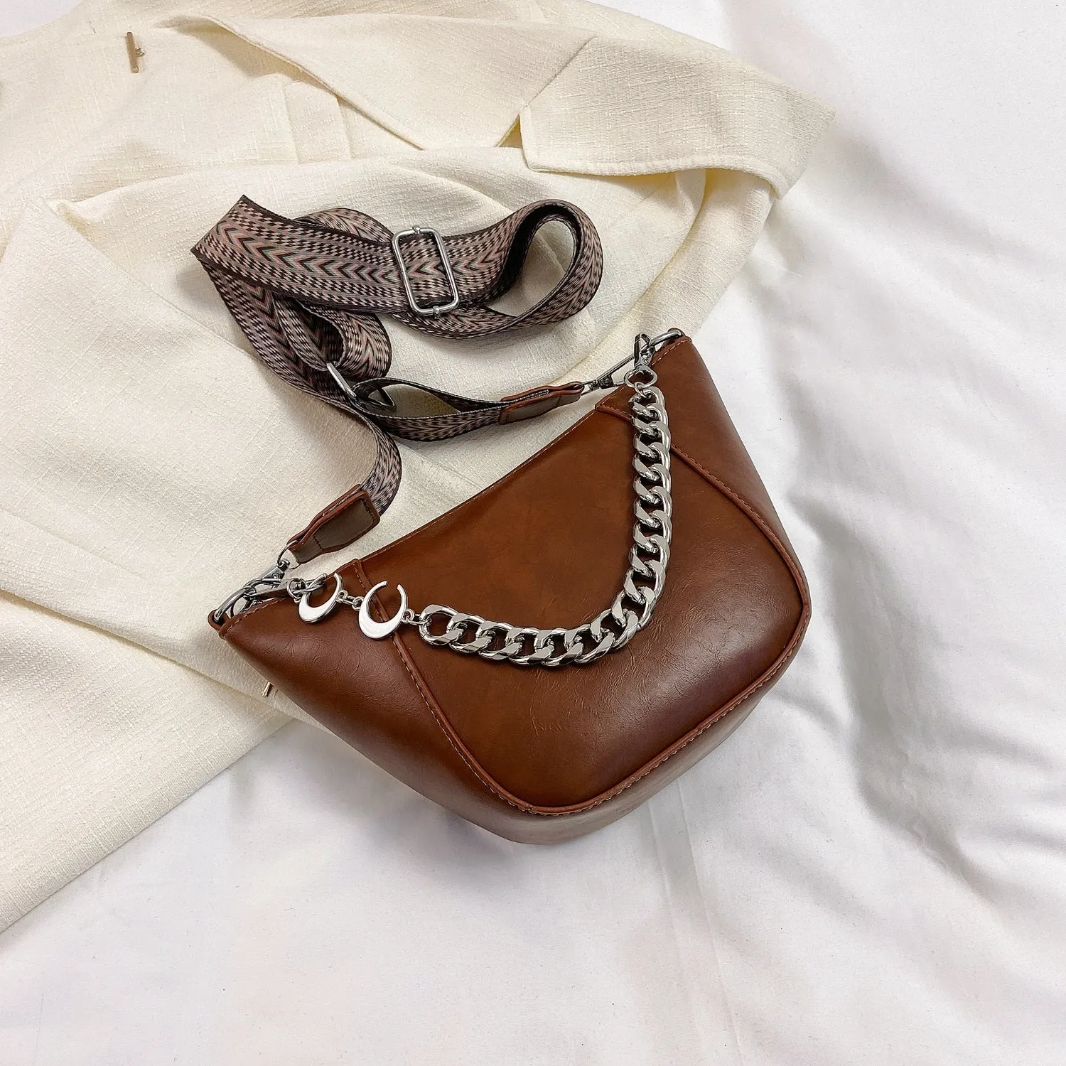 Hazel Blues® |  PU Leather Chain Trim Crossbody Bag