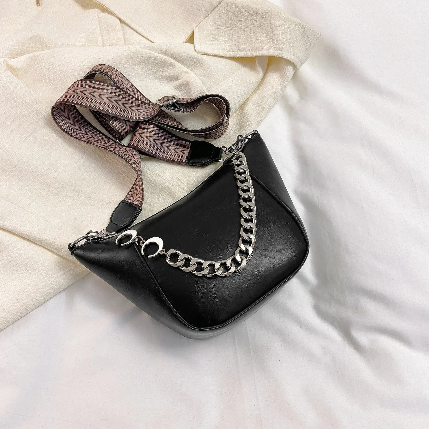 Hazel Blues® |  PU Leather Chain Trim Crossbody Bag
