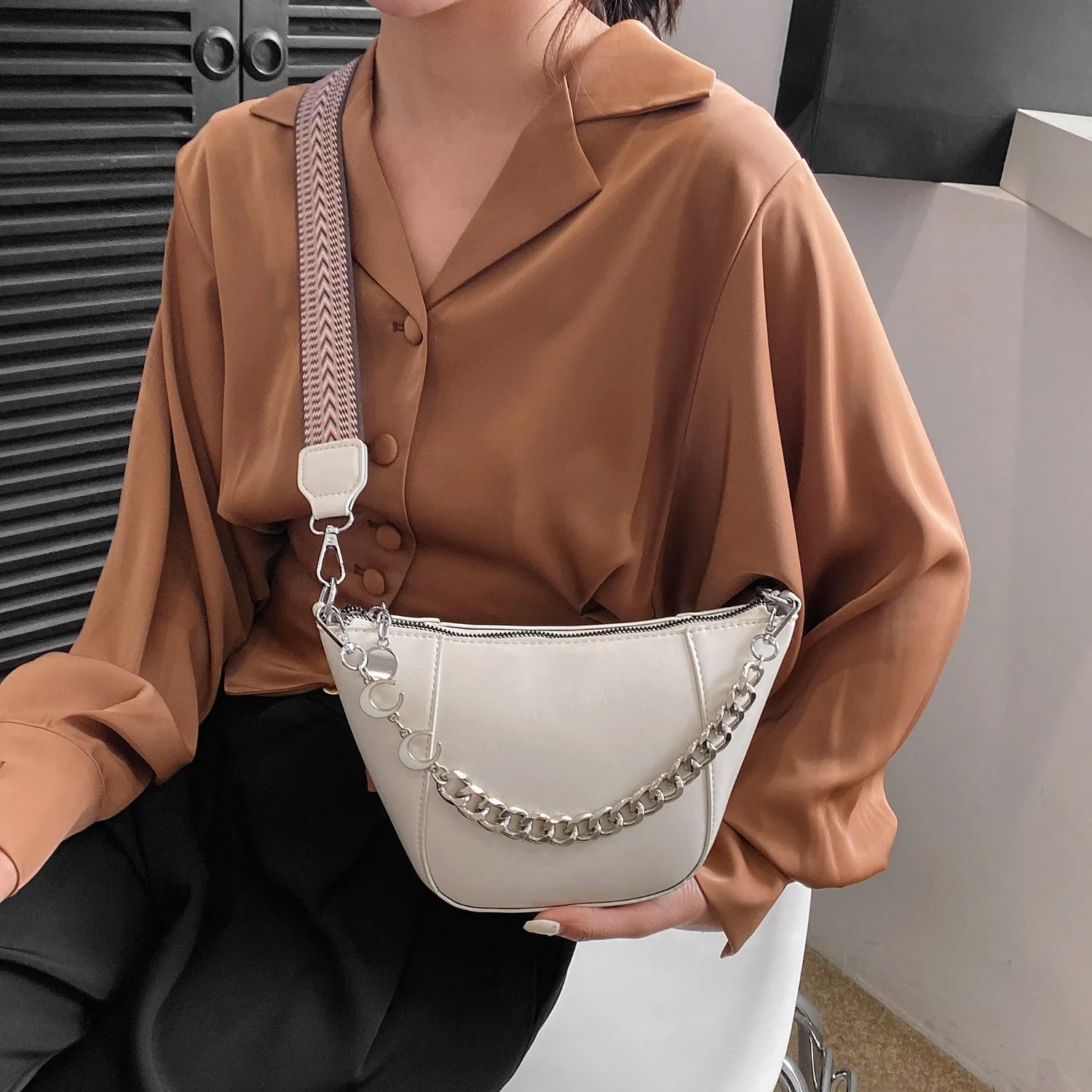 Hazel Blues® |  PU Leather Chain Trim Crossbody Bag
