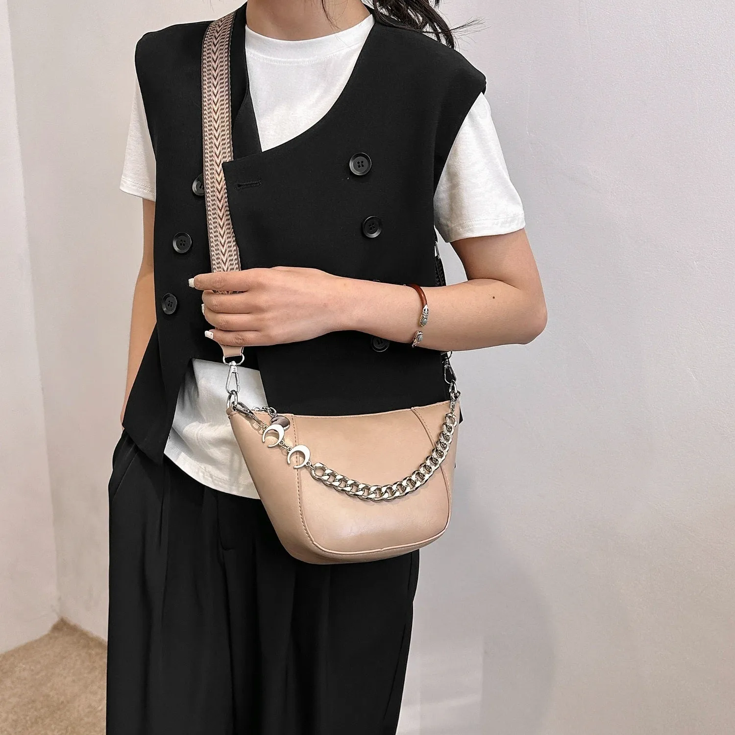 Hazel Blues® |  PU Leather Chain Trim Crossbody Bag
