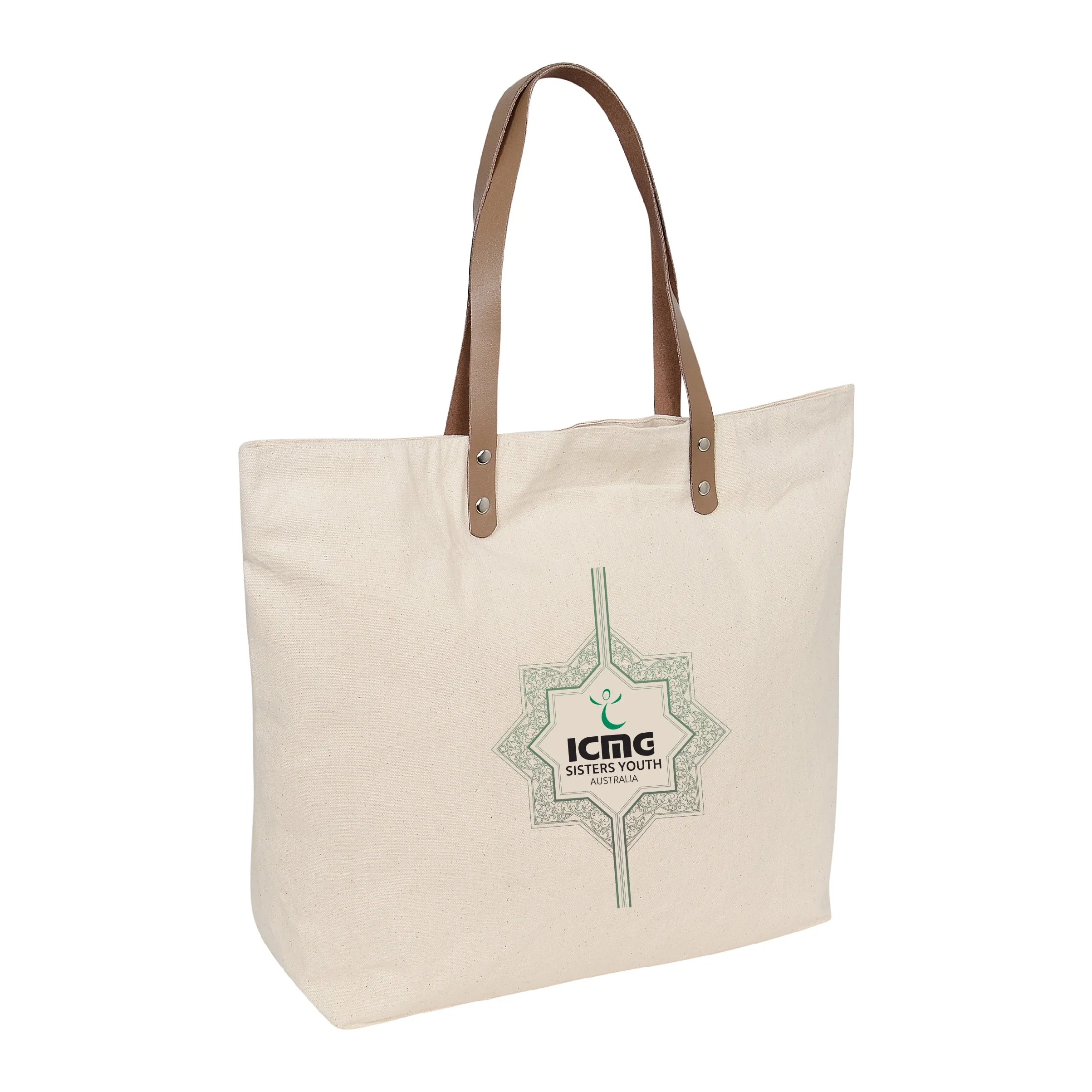 Heavy Cotton / Canvas Bag with PU Leather Shoulders Strap with Zip Closure CAN-PU
