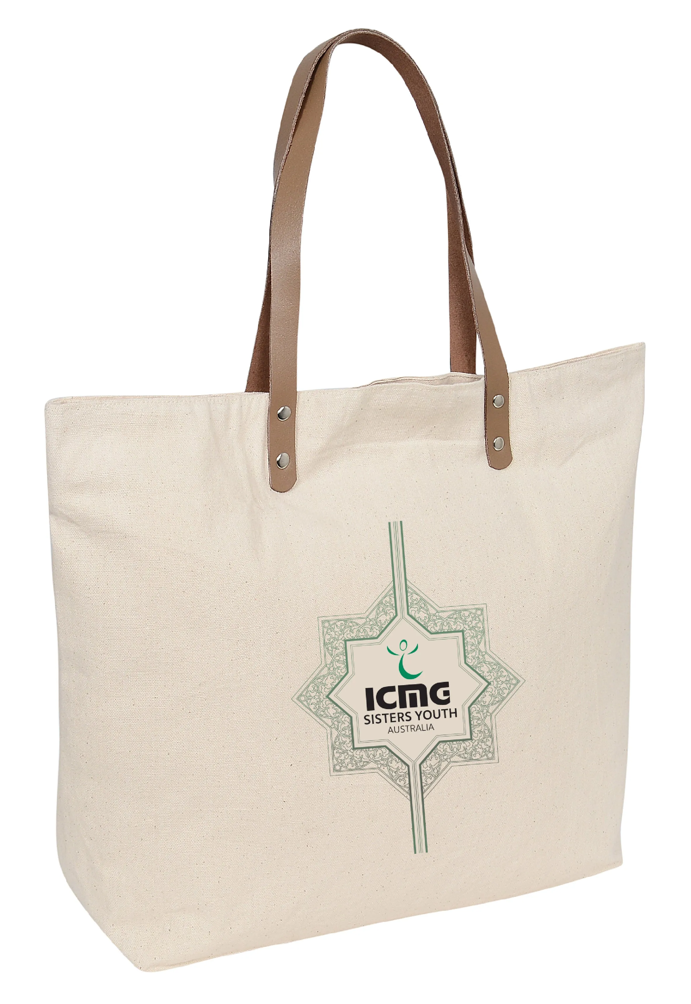 Heavy Cotton / Canvas Bag with PU Leather Shoulders Strap with Zip Closure CAN-PU