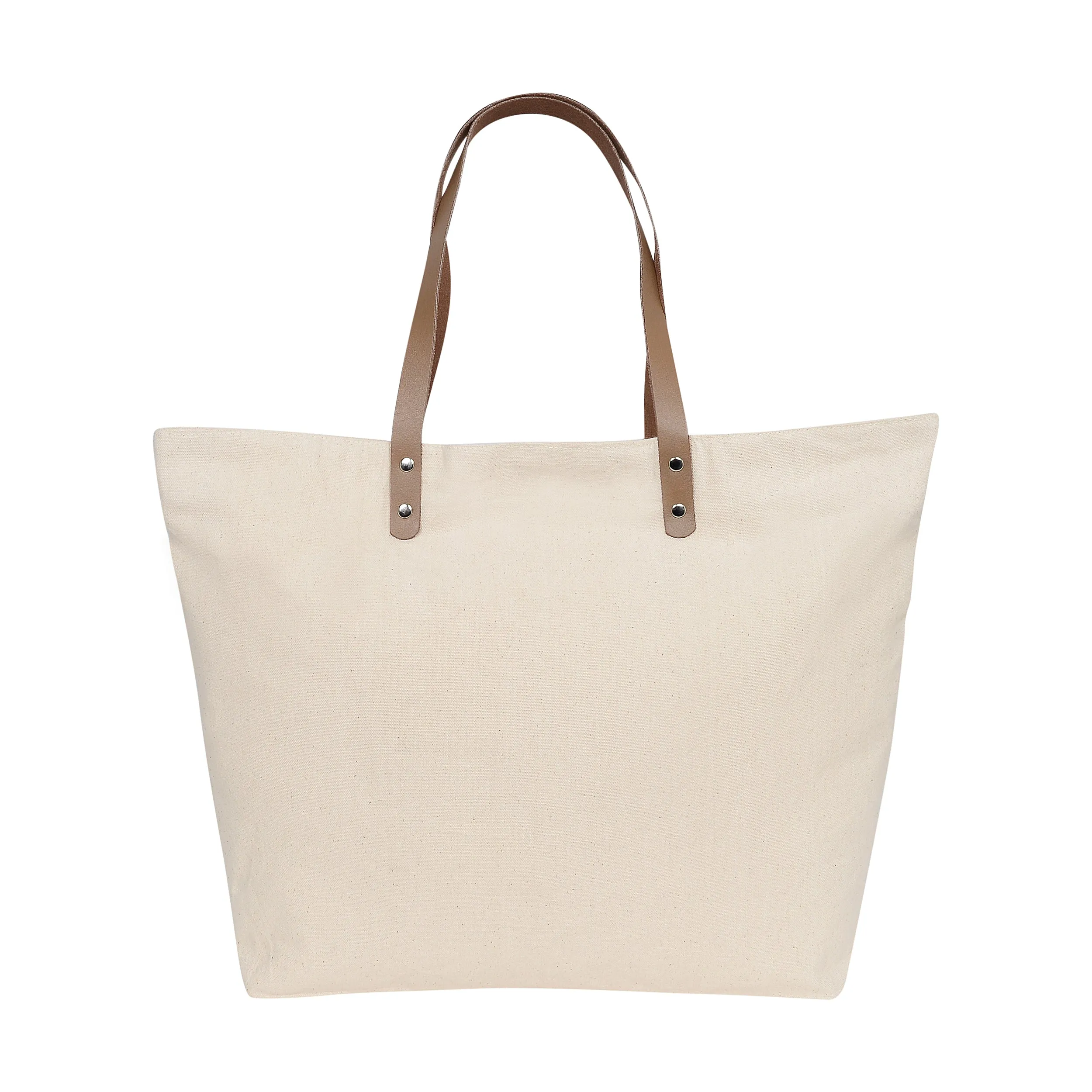 Heavy Cotton / Canvas Bag with PU Leather Shoulders Strap with Zip Closure CAN-PU
