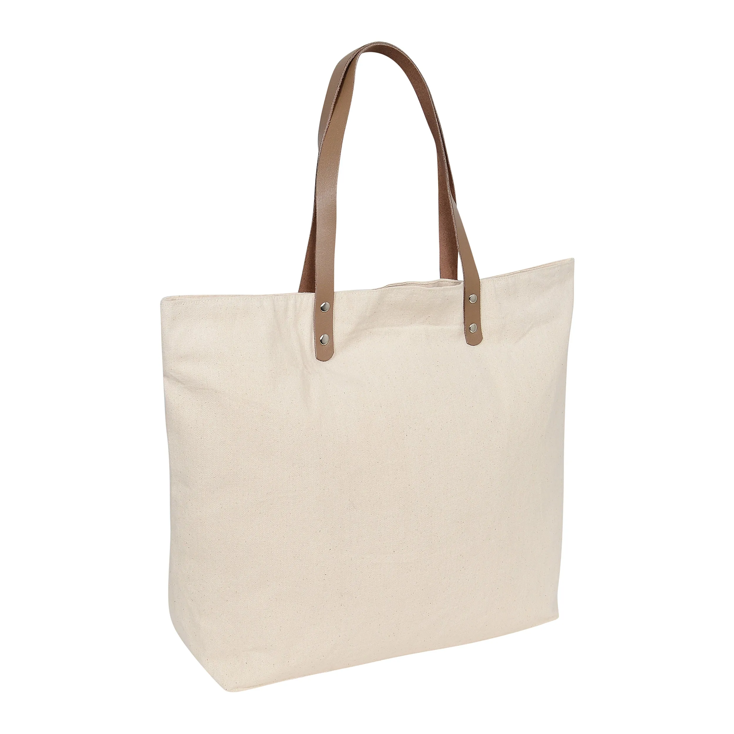 Heavy Cotton / Canvas Bag with PU Leather Shoulders Strap with Zip Closure CAN-PU