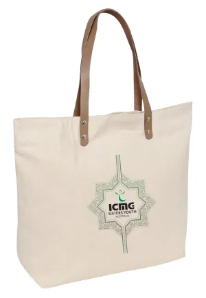 Heavy Cotton / Canvas Bag with PU Leather Shoulders Strap with Zip Closure CAN-PU