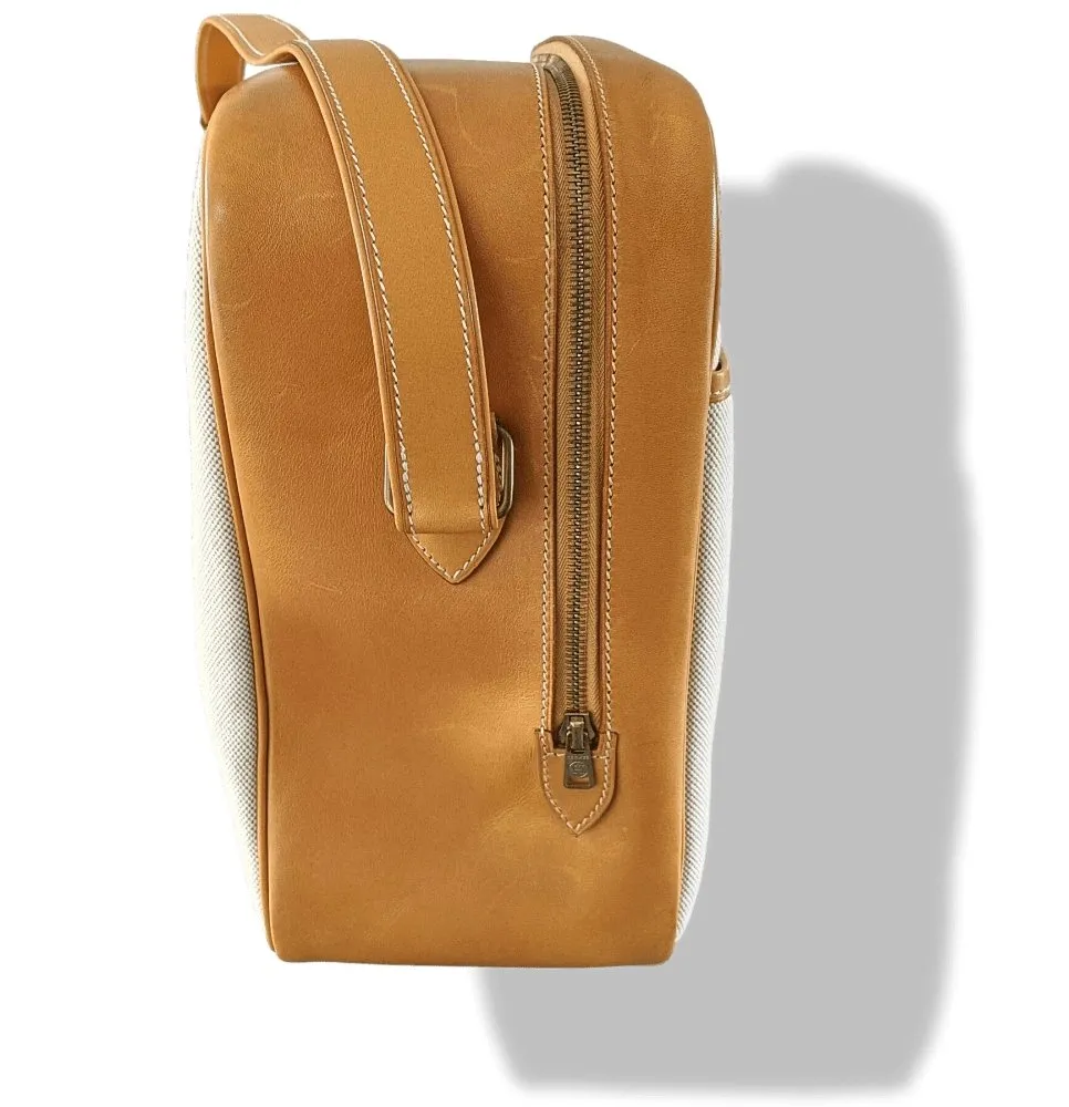 Hermes 1997 Natural Canvas and Leather VICTORIA CROSSBODY Travel Week-end Train Bag Superb condition in Dustbag!