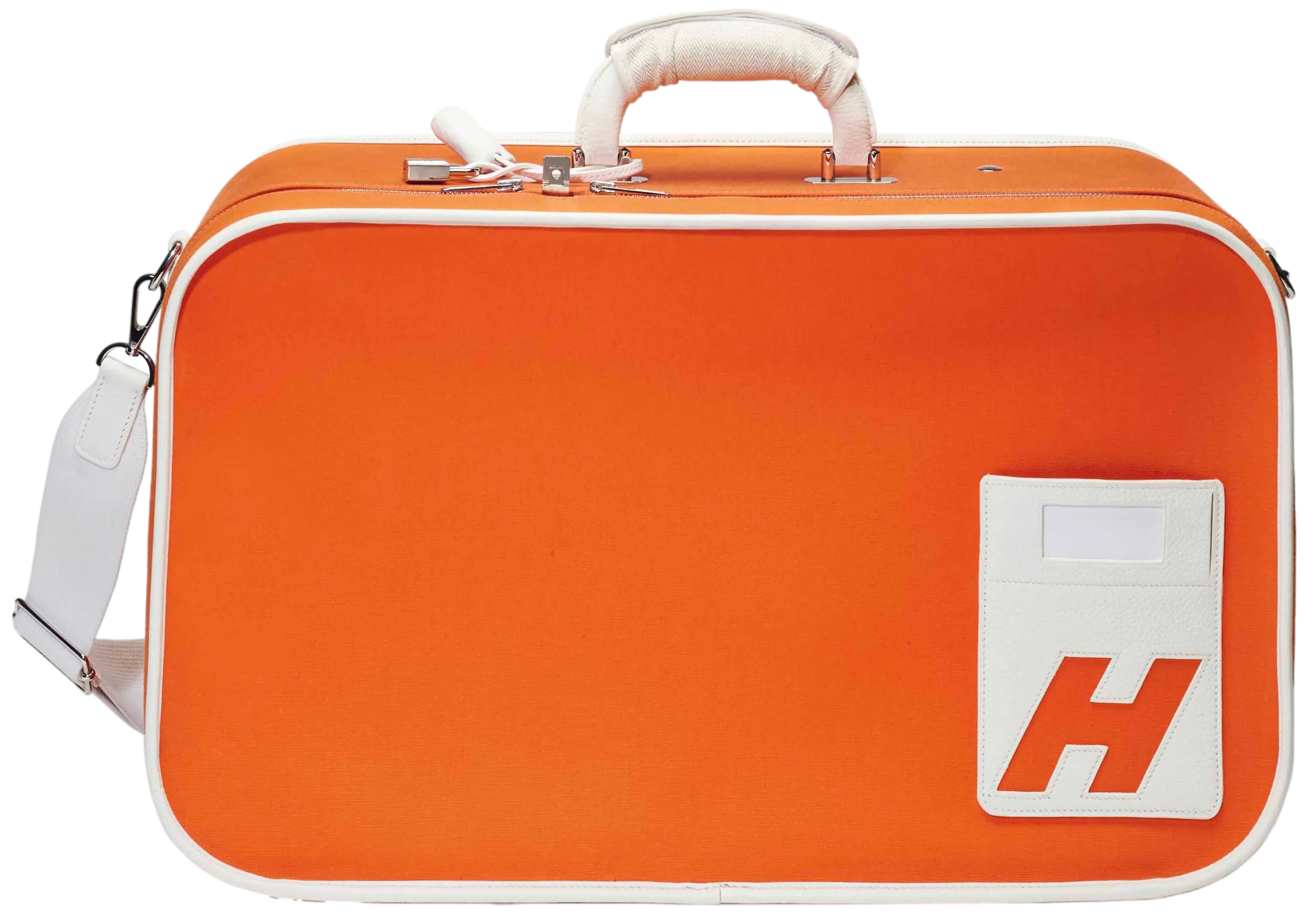 Hermes 2009 Orange/White "Suitcase H" Valise Toile Orange et Cuir Clemence Blanc PHW Rare, New!