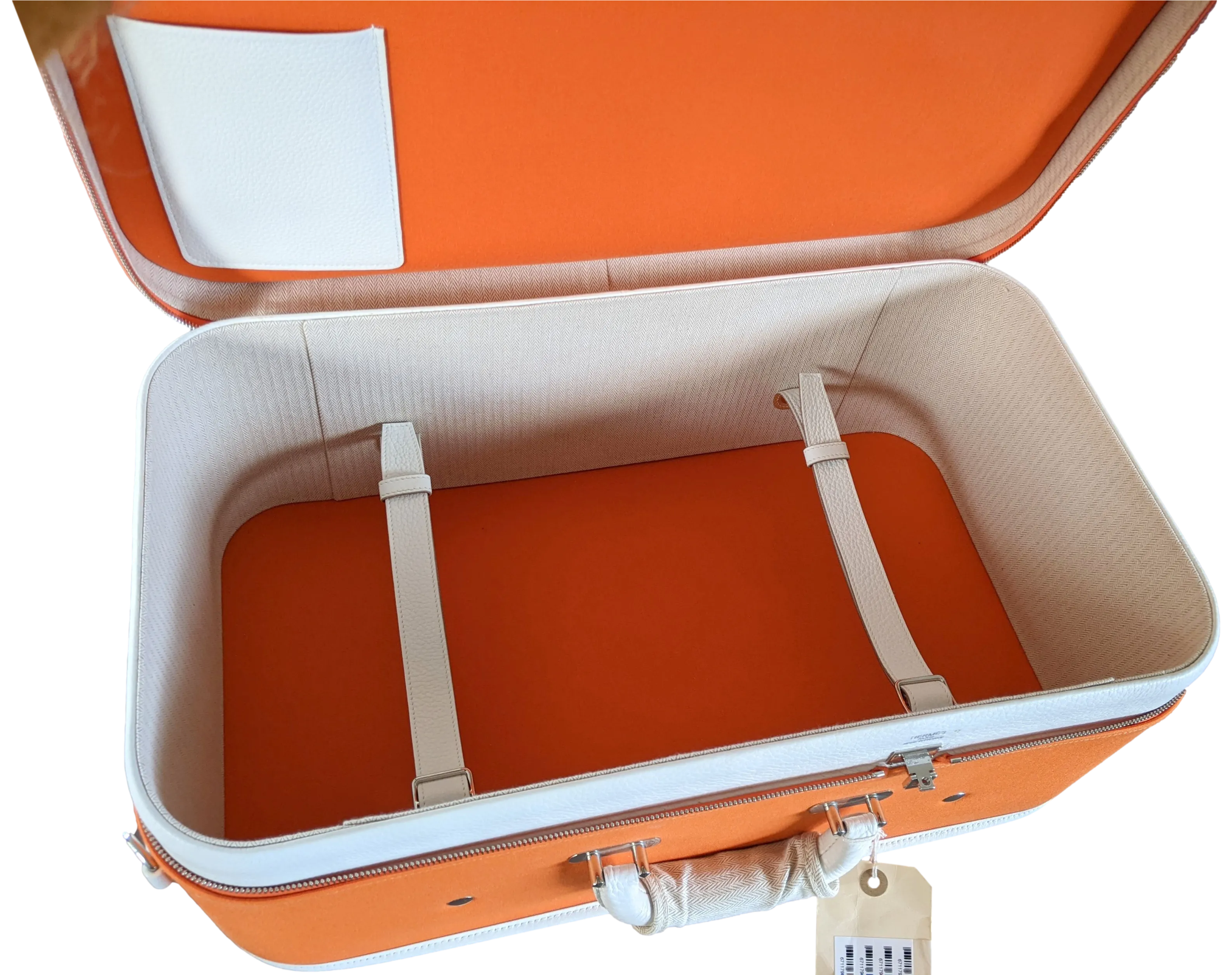 Hermes 2009 Orange/White "Suitcase H" Valise Toile Orange et Cuir Clemence Blanc PHW Rare, New!