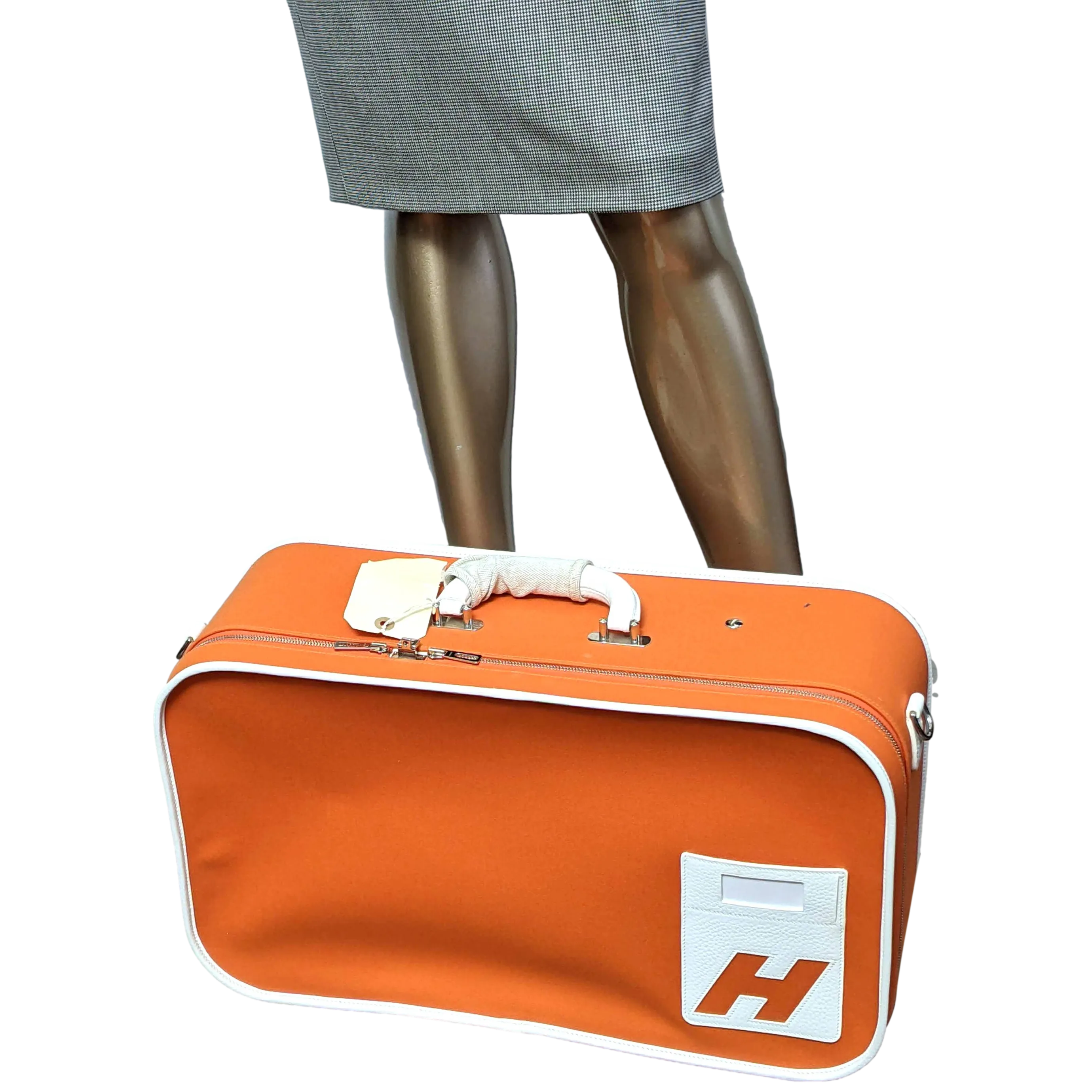 Hermes 2009 Orange/White "Suitcase H" Valise Toile Orange et Cuir Clemence Blanc PHW Rare, New!