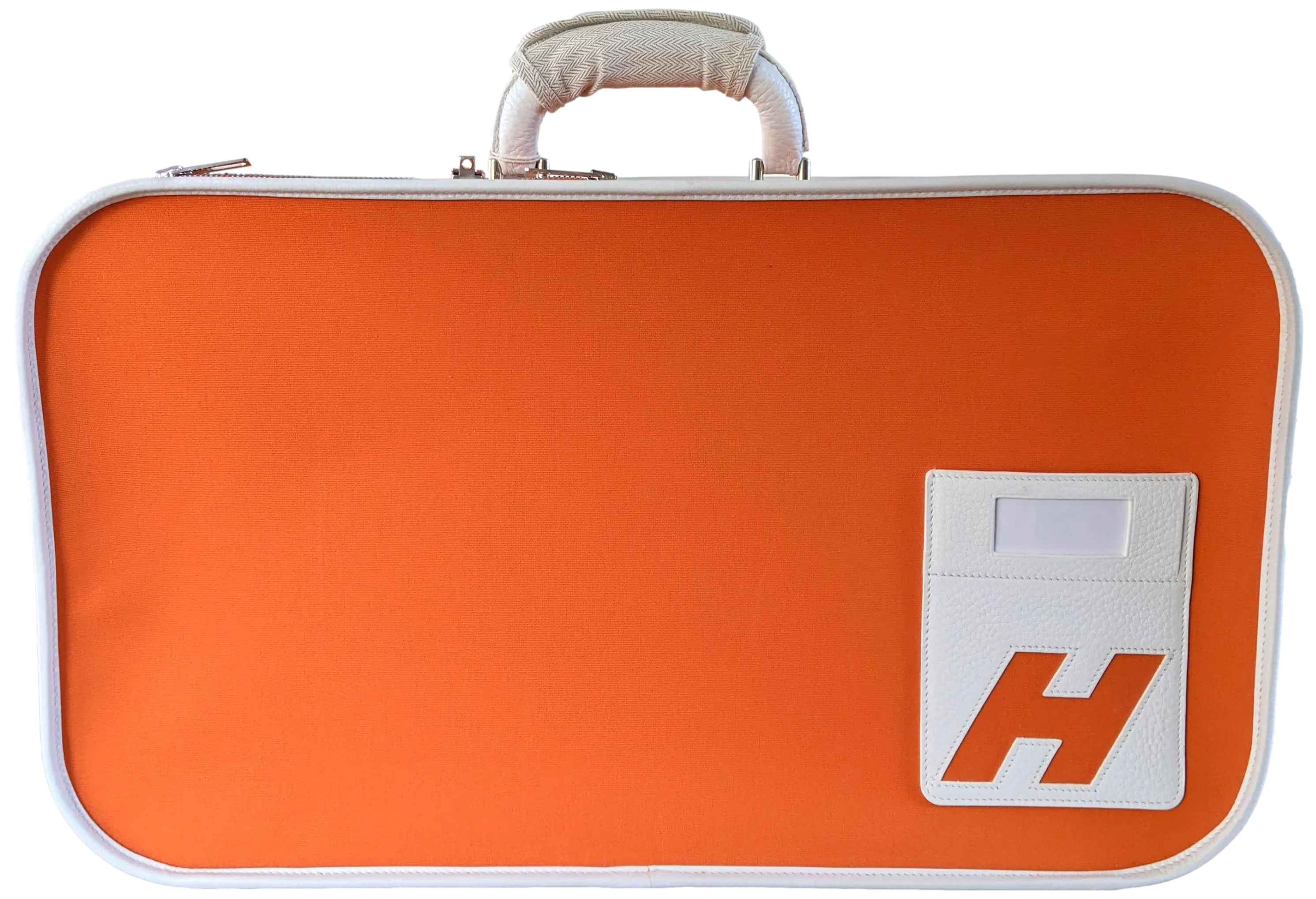 Hermes 2009 Orange/White "Suitcase H" Valise Toile Orange et Cuir Clemence Blanc PHW Rare, New!