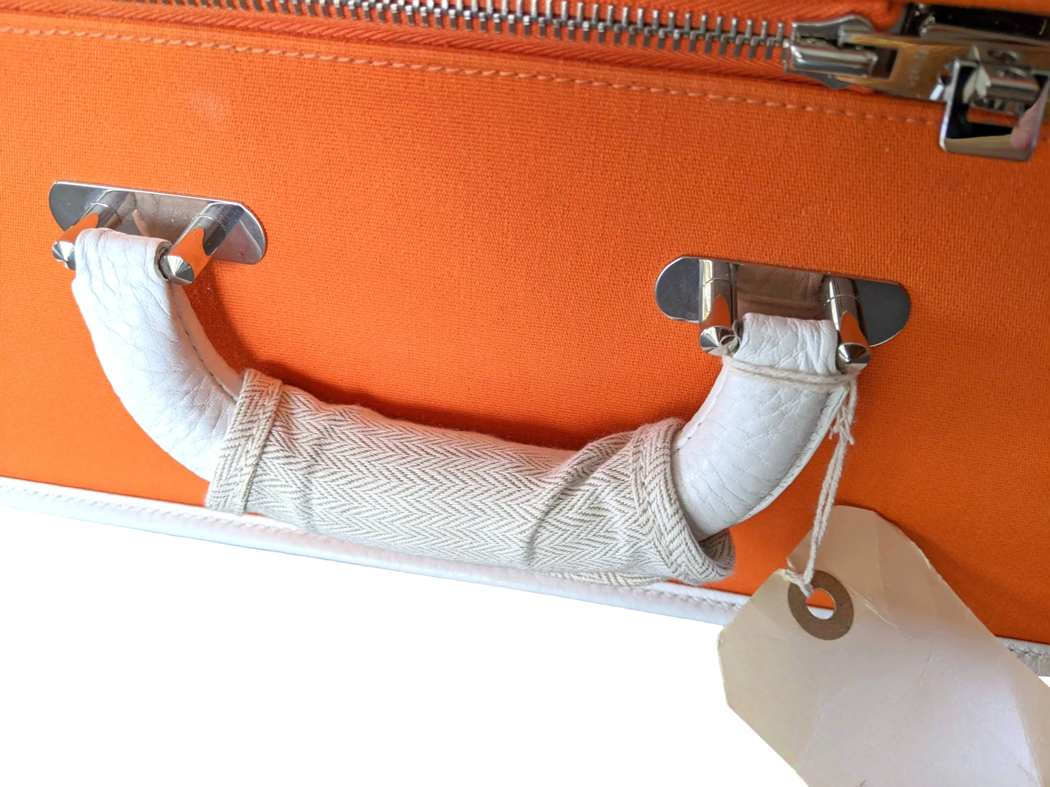 Hermes 2009 Orange/White "Suitcase H" Valise Toile Orange et Cuir Clemence Blanc PHW Rare, New!