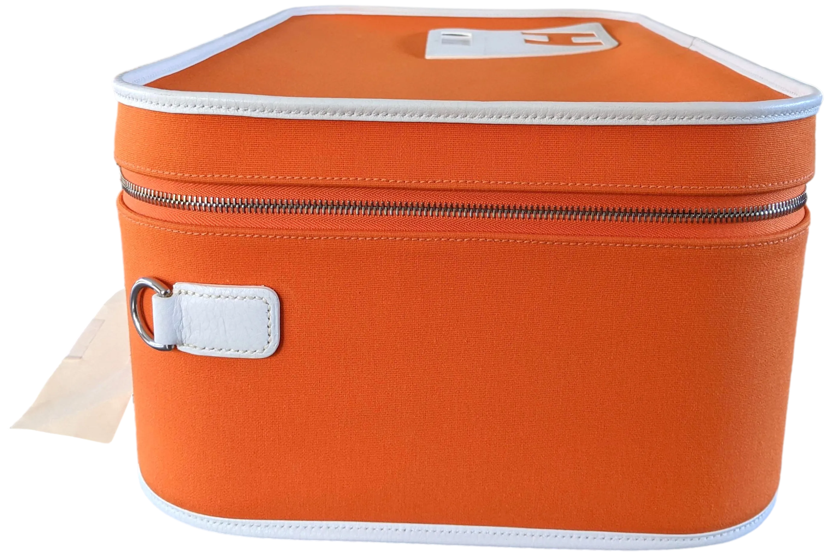 Hermes 2009 Orange/White "Suitcase H" Valise Toile Orange et Cuir Clemence Blanc PHW Rare, New!