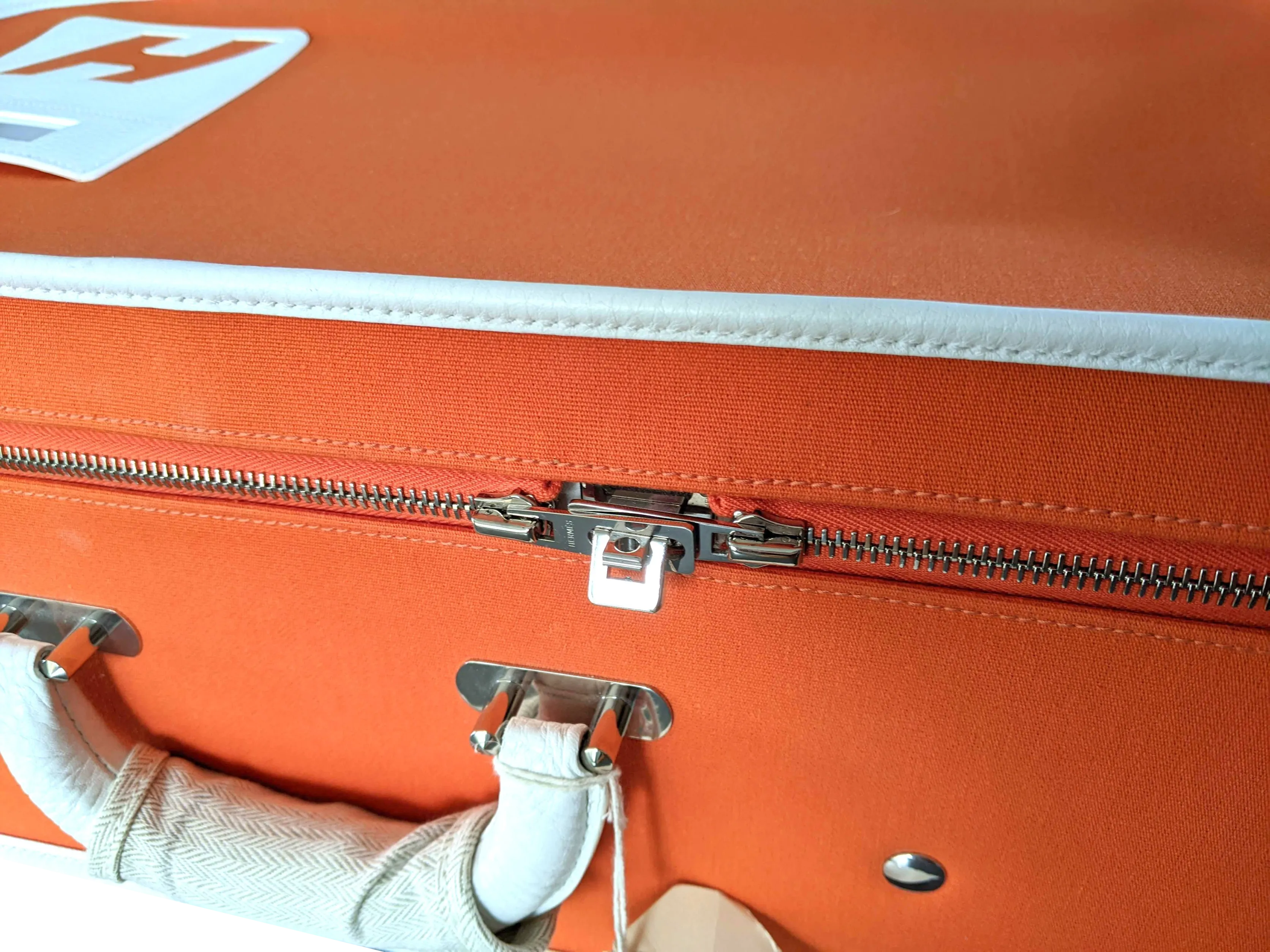 Hermes 2009 Orange/White "Suitcase H" Valise Toile Orange et Cuir Clemence Blanc PHW Rare, New!